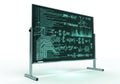 Large digital display screen showcasing complex data streams and intricate circuit board patterns in vibrant green hues Royalty Free Stock Photo