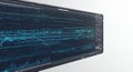 Large digital display shows a complex array of binary code and interface graphics on Royalty Free Stock Photo