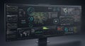 Large digital screen with complex data visualizations. Multiple charts, graphs, and Royalty Free Stock Photo