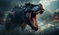 Large Dinosaur Roaring in Water Royalty Free Stock Photo