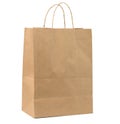 Large disposable brown kraft paper bag with handles isolated on white background, eco packaging
