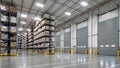 Large Distribution Center Interior with Full Pallet Racks and Industrial Loading Docks Royalty Free Stock Photo