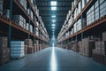 Large distribution warehouse full of merchandise in cardboard boxes, Generative AI