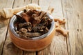 Large dog bowl of dirty tripe, stomach or rumen Royalty Free Stock Photo