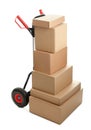 Large dolly with brown shipping boxes Royalty Free Stock Photo