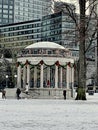 Large Dome Gazebo in center city Boston, Massachusetts during Winter with Snow Royalty Free Stock Photo