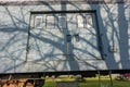 Large double door on the side of an old antique railroad train car. Royalty Free Stock Photo