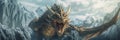 A large dragon with its mouth open in front of a mountain. Generative AI image.