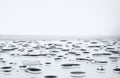 Large drops of water on horizontal glass