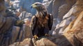 Large eagle hunts in the mountains with closed wings on Rocks Generative AI