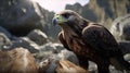 Large eagle hunts in the mountains with closed wings on Rocks Generative AI Royalty Free Stock Photo