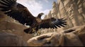 Large eagle hunts in the mountains with open wings in flight Generative AI Royalty Free Stock Photo