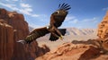 Large eagle hunts in the mountains with open wings in flight Generative AI Royalty Free Stock Photo