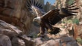 Large eagle hunts in the mountains with open wings in flight Generative AI Royalty Free Stock Photo