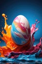 A large Easter egg and splashes of colorful paint Royalty Free Stock Photo