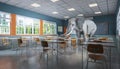 large elephant inside a modern school classroom