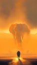 The large elephant standing in the middle of the desert is a volumetric octane illustrator of the African plains. Randolph misting Royalty Free Stock Photo