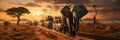 A large elephant walking down a dirt road. Safary in Africa