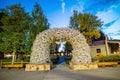 Large elk antler arches curve over Jackson Hole, Wyoming Royalty Free Stock Photo