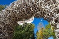 Large elk antler arches curve over Jackson Hole, Wyoming