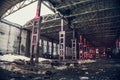 Large empty abandoned warehouse building or factory workshop, abstract ruins background Royalty Free Stock Photo