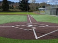 A large, empty baseball field on a bright, sunny day Royalty Free Stock Photo