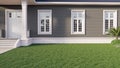 Large empty green lawn with luxury house background 3d render