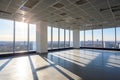 Large empty light office overlooking the city. Generative ai Royalty Free Stock Photo