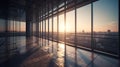 Large empty open space office or apartment loft high rise building with glass window surround it with city view beautiful evening Royalty Free Stock Photo