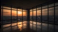 Large empty open space office or apartment loft high rise building with glass window surround it with city view beautiful evening Royalty Free Stock Photo