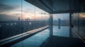 Large empty open space office or apartment loft high rise building with glass window surround it with city view beautiful evening Royalty Free Stock Photo