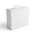 A large, empty, white cardboard box with a small handle on top Royalty Free Stock Photo