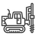 Large excavator with drill line icon, heavy equipment concept, Excavator with hydraulic hammer sign on white background