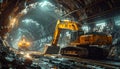 Excavator and Loader Working in a Tunnel Construction Site Royalty Free Stock Photo