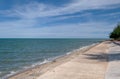 Large expanse of concrete revetment near shoreline