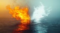 A large explosion of fire and water in the ocean Royalty Free Stock Photo