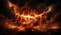 A large explosion of orange and black clouds. AI. Royalty Free Stock Photo