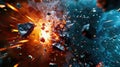 A large explosion in space with a lot of debris flying around Royalty Free Stock Photo