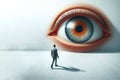 A large eye watches a person. Space for text. Royalty Free Stock Photo