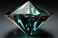 Large faceted emerald stone on a black background. Jewelry salon banner. Generative AI