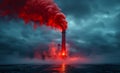 Large factory emits toxic red smoke into the atmosphere. Royalty Free Stock Photo