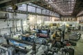 Large factory workshop interior and machines, working with steel