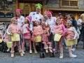 Large family in Carnaval costiums