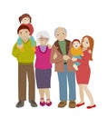 Large family portrait. Flat cartoon vector.