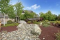 Large farm country house with beautiful spring landscape.