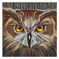 Large fawn of an owl s face. Owl look into the camera. Large yellow owl eyes. Banner with colorful autumn elements. Vector Royalty Free Stock Photo