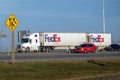 A large FedEx Freight semi-truck on the side of a highway Royalty Free Stock Photo