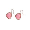 Large feminine earrings with quartz. Watercolor gradients of pink. Clipart. Isolated illustration on a white background Royalty Free Stock Photo