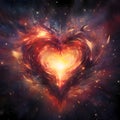 Large fiery flaming heart on a dark background. Heart as a symbol of affection and Royalty Free Stock Photo