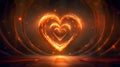 Large fiery heart frames on a fiery red background. Heart as a symbol of affection and